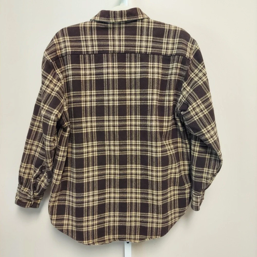 St Johns Bay Men L Brown Plaid Button Up Long Sleeve Cabin Outdoors Grunge Cabin